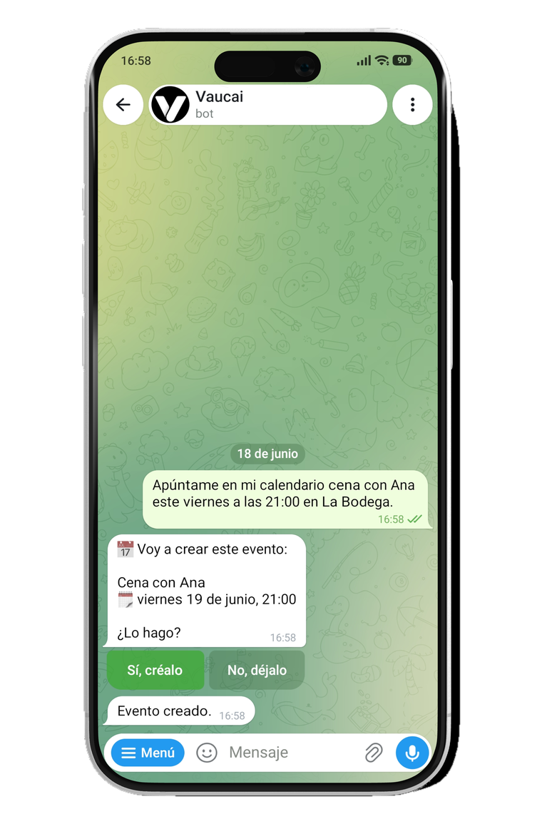 Tu Vaucai creando un evento en el calendario tras pedírselo