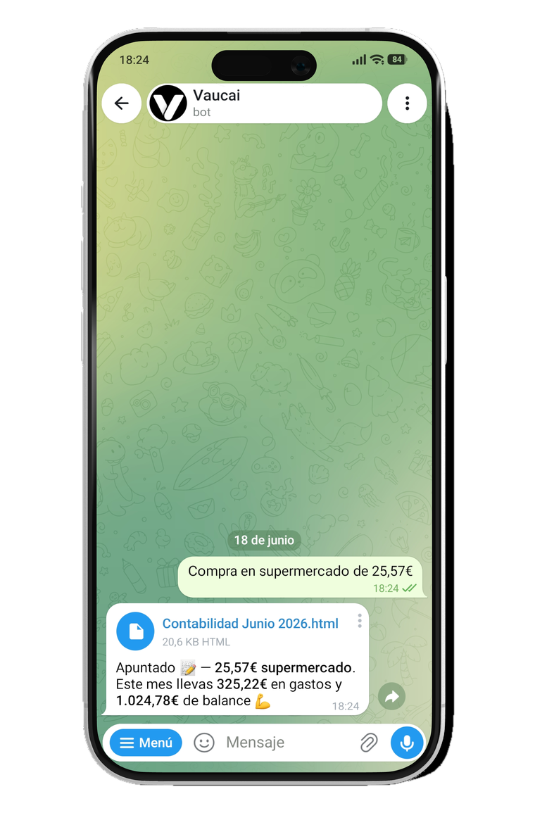 Tu Vaucai registrando un gasto y mostrando el balance del mes