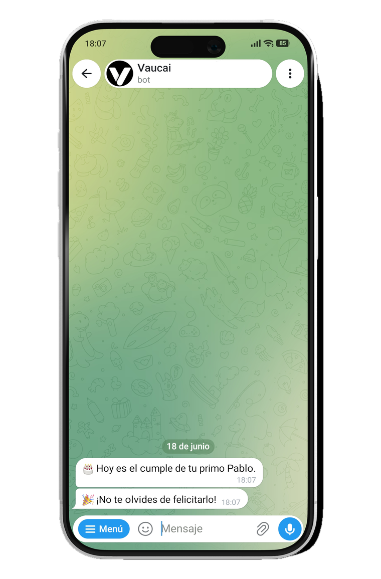 Tu Vaucai avisando proactivamente del cumpleaños de un familiar