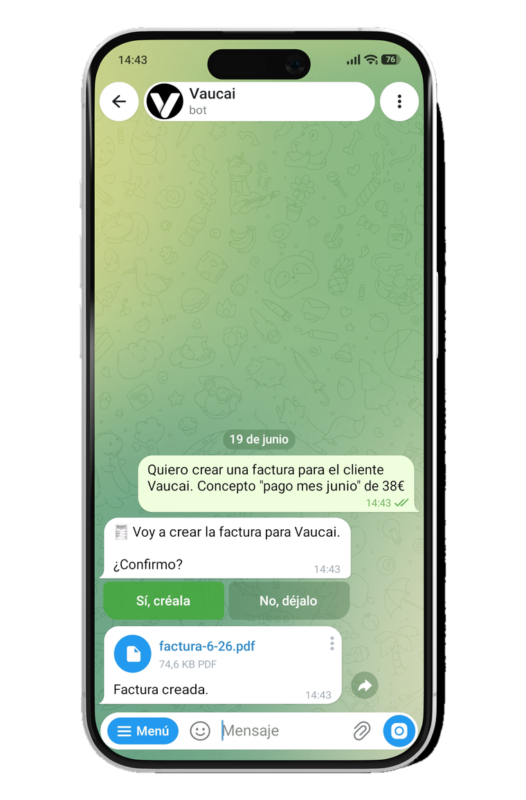 Vaucai creando una factura para un cliente a partir de la petición del usuario