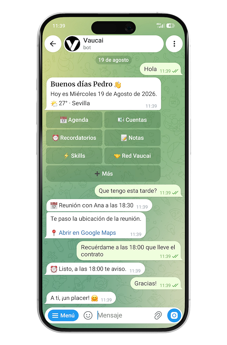 Conversación real con tu Vaucai en Telegram