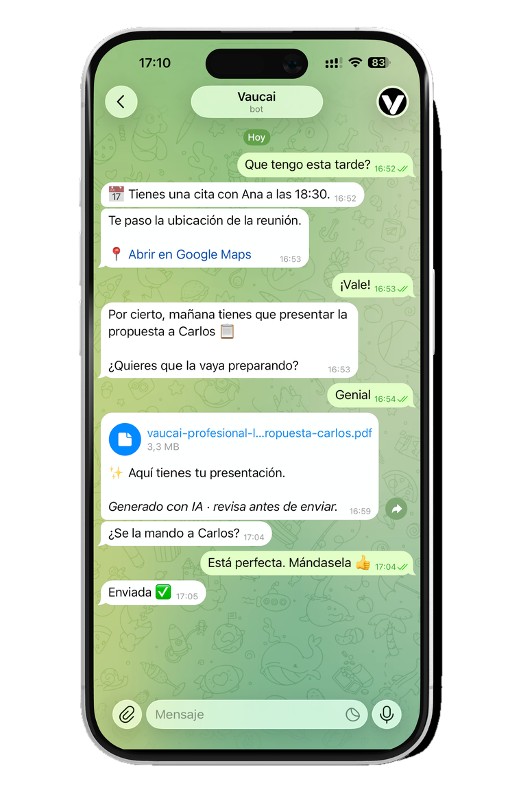 Conversación real con tu Vaucai en Telegram