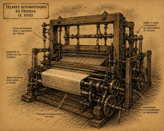 Grabado del telar automatizado de Vaucanson
